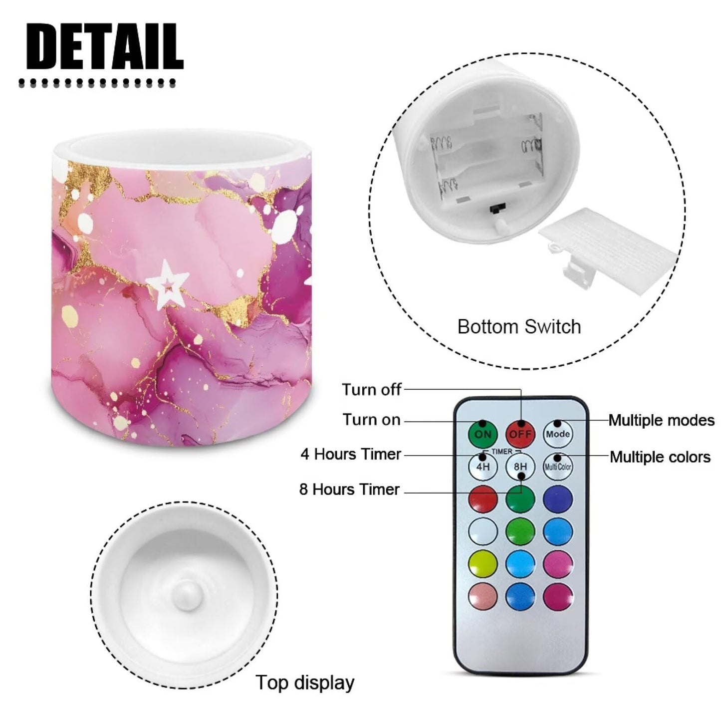Cozeyat Floral Marble LED Candles Set of 4 Battery Powered Flameless with Remote Timer Flickering Flame Waterproof for Home Beach Garden Decor