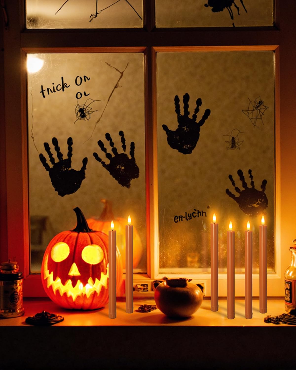 SUNGEGE Flameless Taper Candles, LED Flickering with 2 Remotes, Battery Operated for Halloween, Fall, and Thanksgiving Decorations,6 Pack of Orange