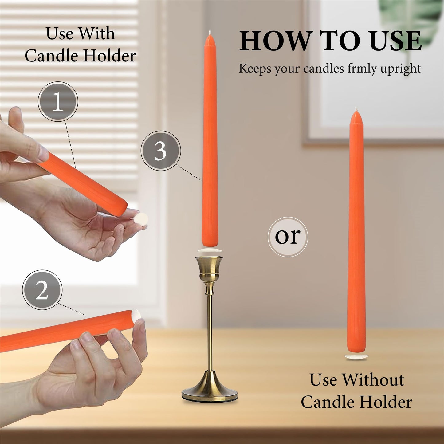 Gedengni Unscented Candlesticks Red Taper Candles,10 inches Dripless Tapered Candles Green Candle Sticks Orange Candlestick for Home Party Wedding Restaurant Holiday(8D12P-ORREGR)