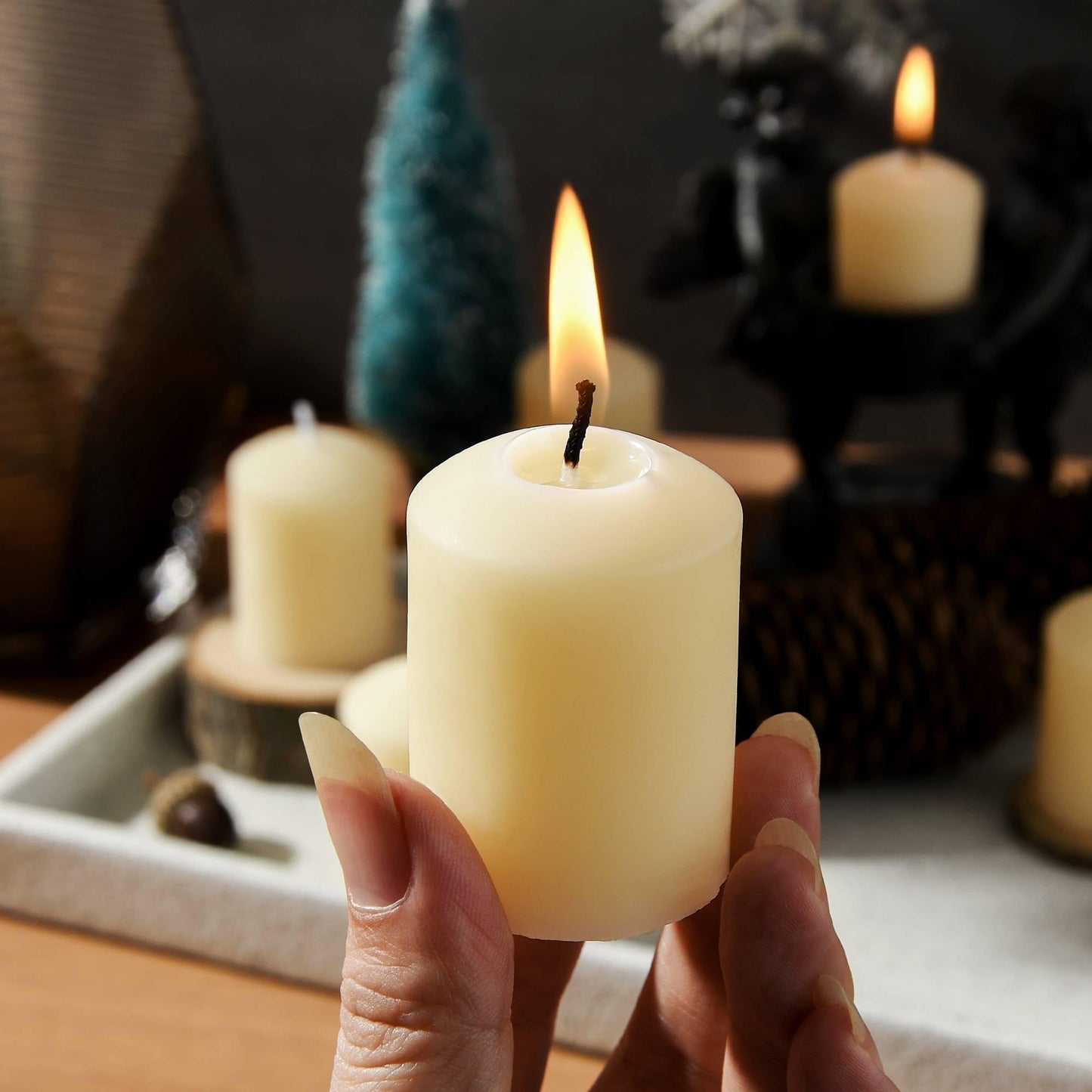 Natural Beeswax Long Burning Unscented 9 Hours Smokeless Pure Beeswax Votive Candles, 16-Pack 1.37 x 1.85 Inches for Wedding, Birthday, Prayers, Relax
