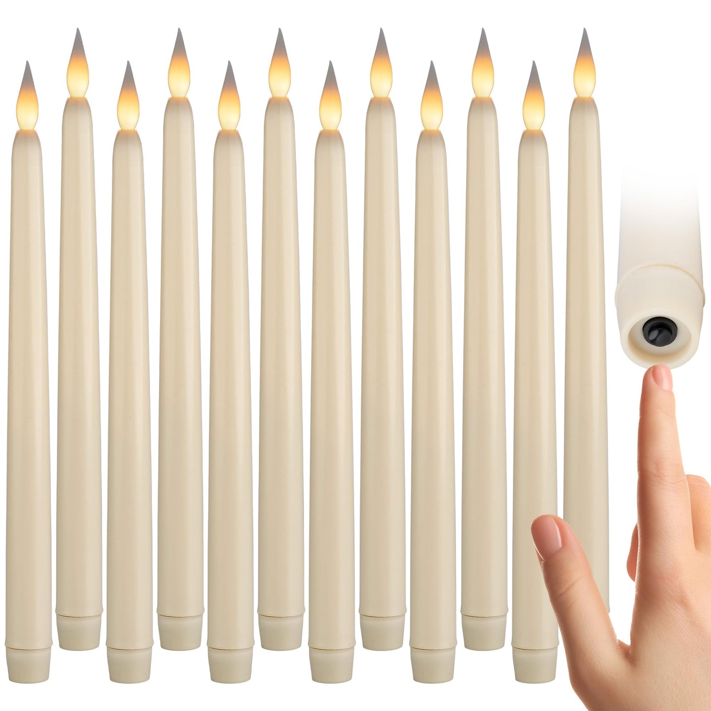 WYZworks 48 Pack, 11" LED Flameless Ivory Taper Flickering Candles Lights, Clickable On/Off Button, Battery Operated Electric Long Tall Candlesticks for Holiday Christmas Candelabra Wedding Window