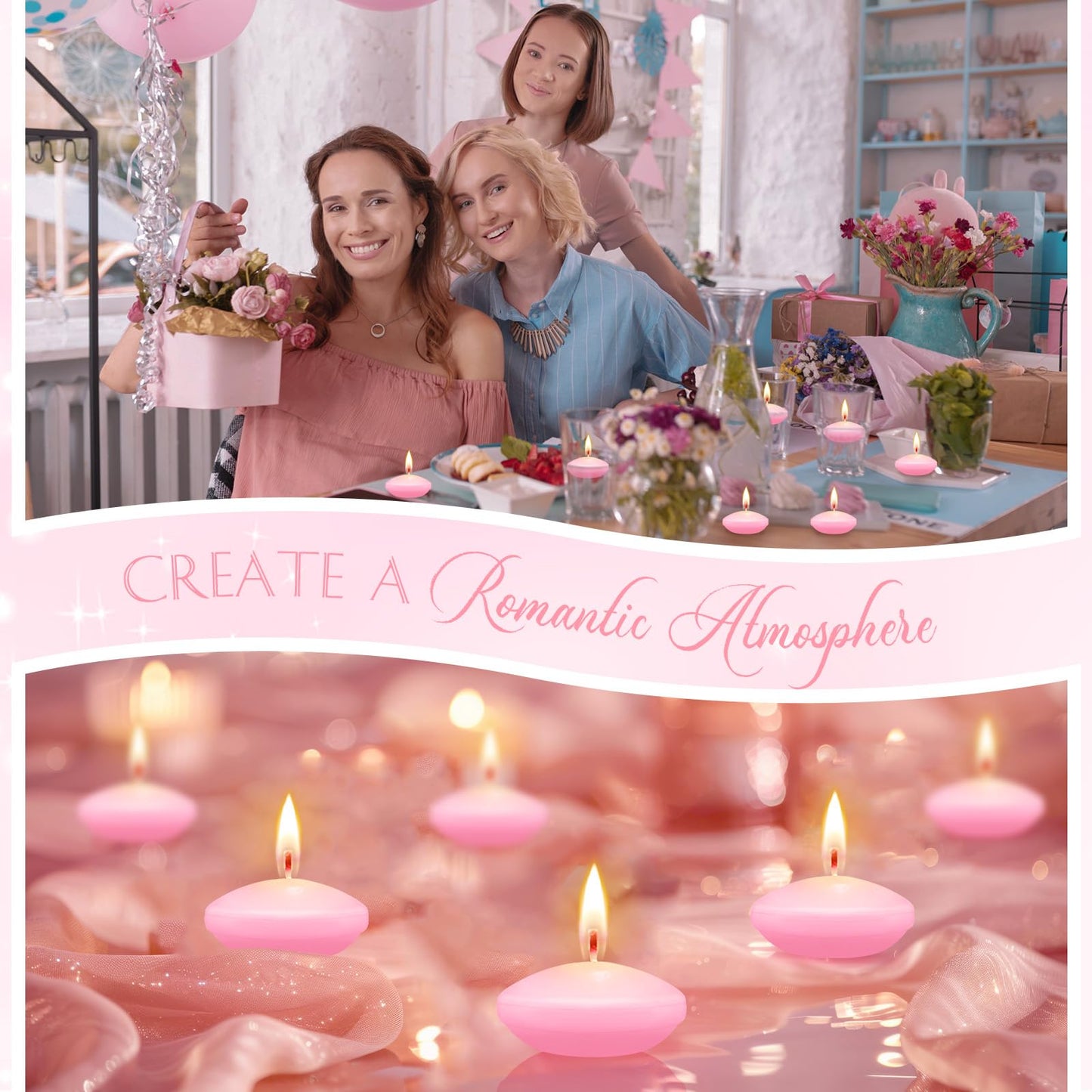 Nuanchu 30 Pcs Pink Floating Candles Centerpieces Bulk 1.5 Inch Small Unscented Votive Floating Candles Decoration for Birthday Wedding Party Anniversary Holiday Party Gifts Home Pool Decor