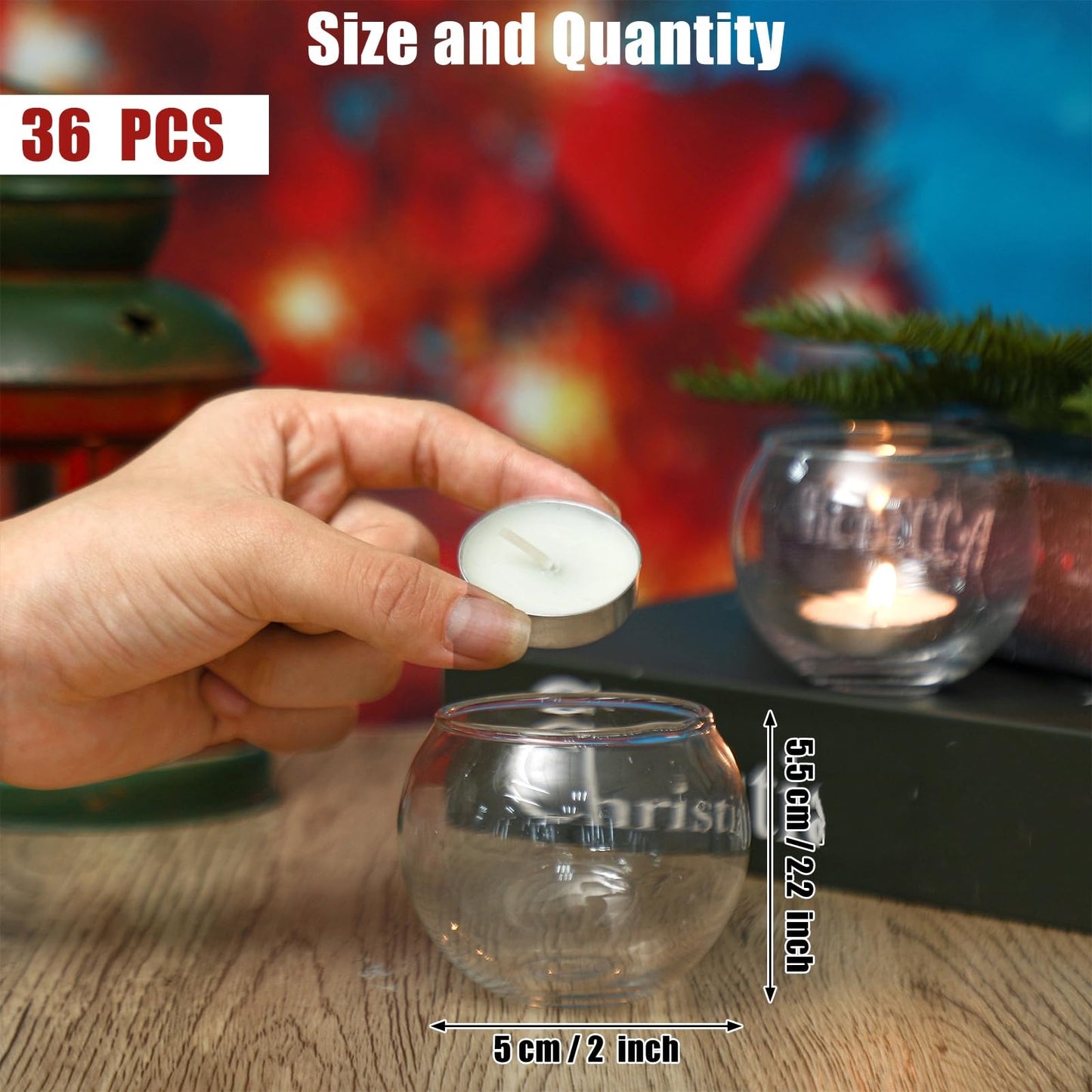 Uiifan 36 Pcs Clear Votive Candle Holder 1.97'' x 2.17'' Bulk Glass Tea Lights Round for Wedding Candle Jars Holder for Wedding Table Centerpiece Party Birthday Home Decoration