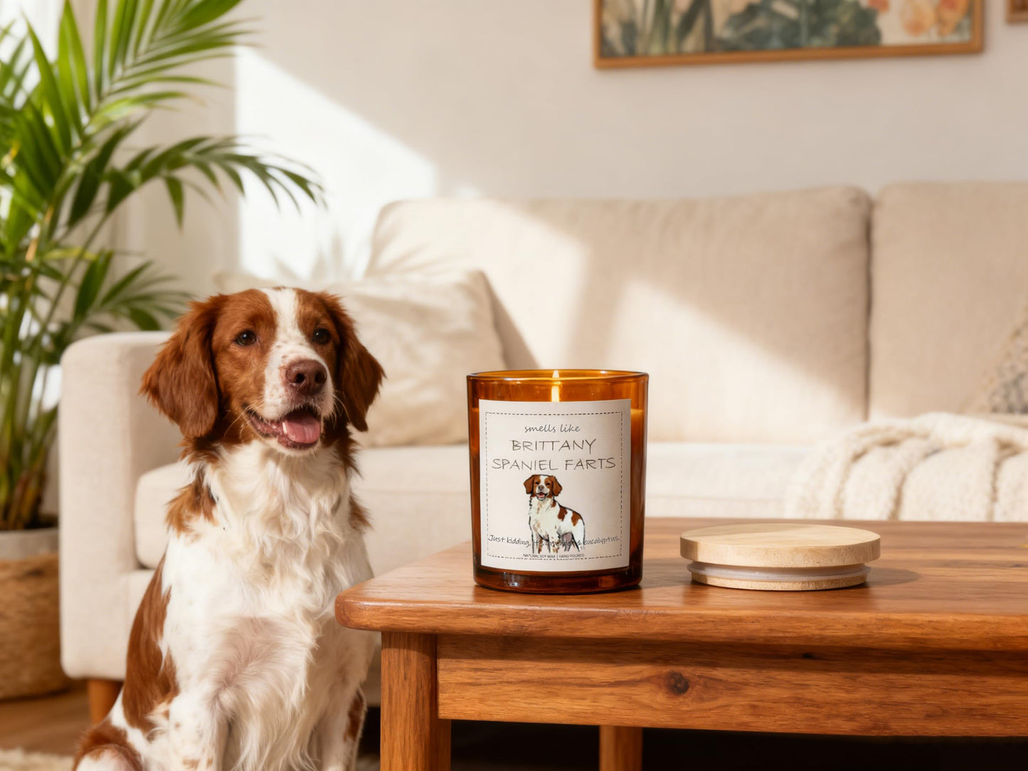 Brittany Spaniel Gifts & Decor, Dog Mom Gift for Women, Smells Like Brittany Spaniel Farts Candle - Lavender & Eucalyptus, Crafted by Natural Soy Wax & Natural Essential Oils