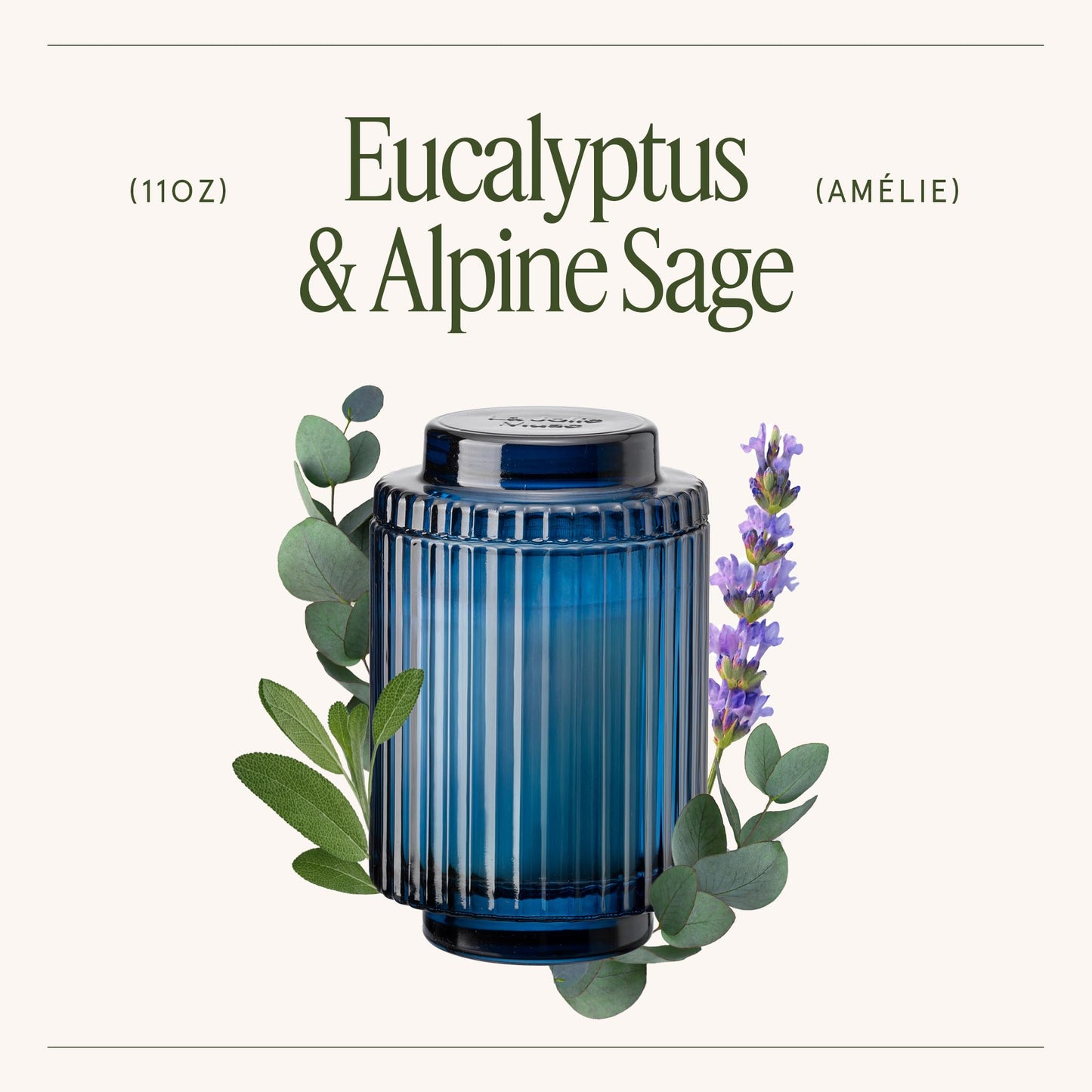 LA JOLIE MUSE Eucalyptus & Alpine Sage | Eucalyptus, Lavender & Sage Candle for Home Cleansing| 11 oz Natural Soy Wax Candle | 60 Hours Clean Burn