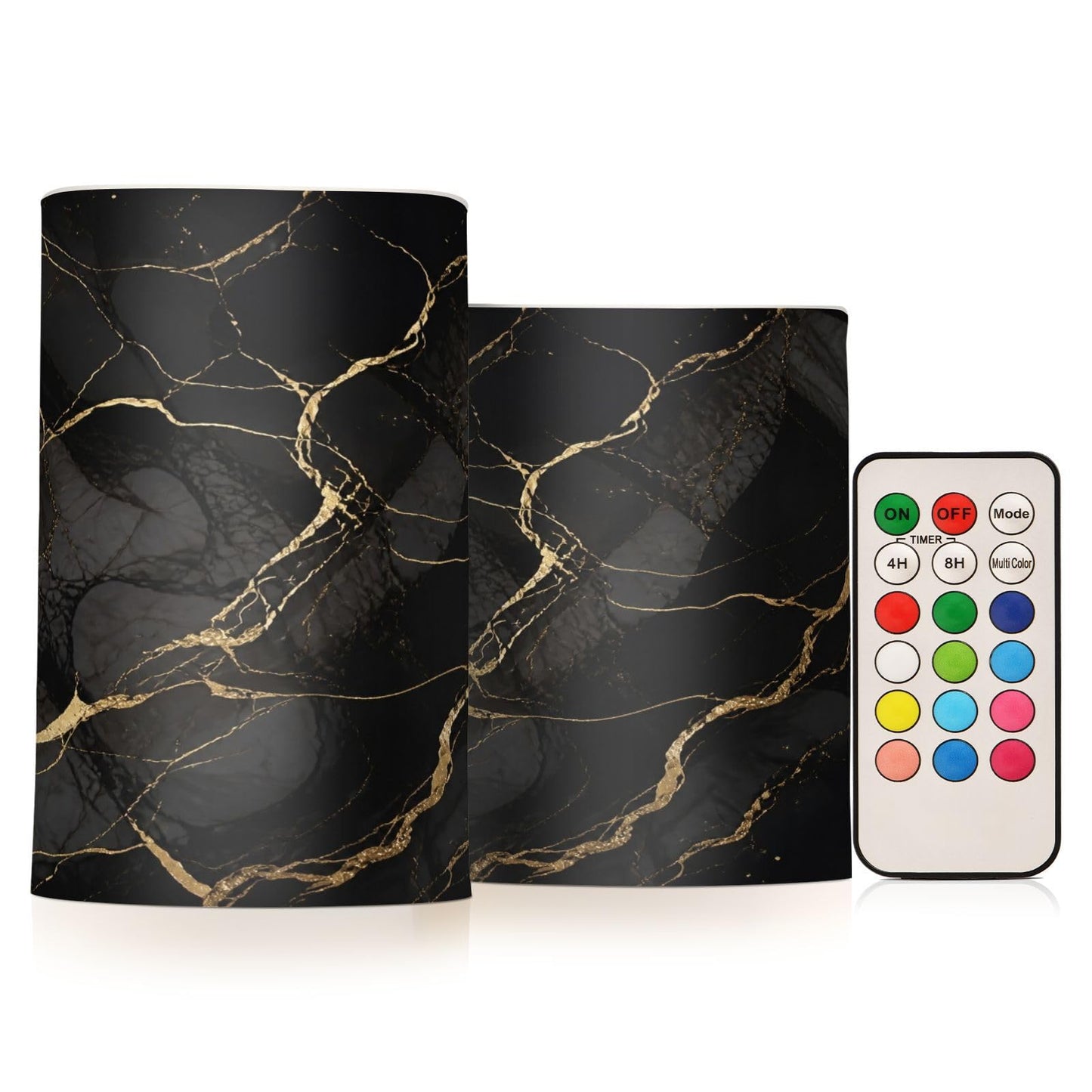 KGLDSNM Black Gold Marble LED Flameless Flickering Candle with Remote Timer Battery Operated for Indoor Outdoor Party Holiday Home Decor 2 Pack