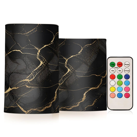 KGLDSNM Black Gold Marble LED Flameless Flickering Candle with Remote Timer Battery Operated for Indoor Outdoor Party Holiday Home Decor 2 Pack