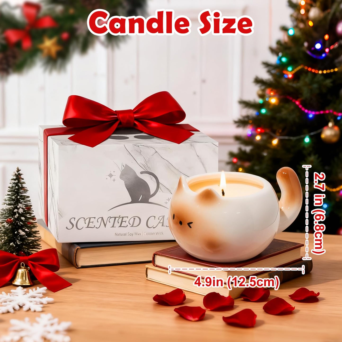 Cat Lover Gift – Cute Cat Scented Candle for Women, Rose Aromatherapy Soy Candle in Ceramic Cat Jar, Funny Cat Lover Gift for Mom, Friend, Birthday, Christmas