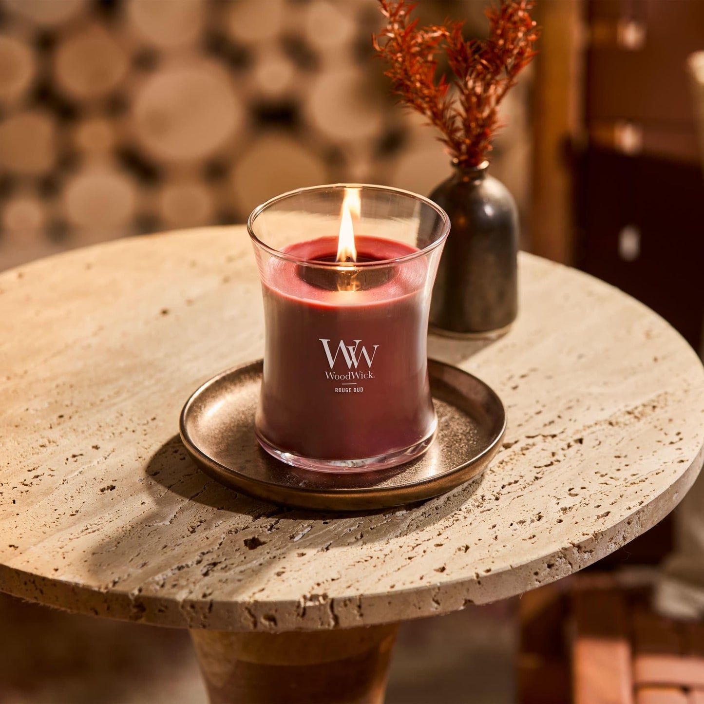 WoodWick Rouge Oud Gifts for Women and Men, 9.7 oz Medium Hourglass Candle with Crackling Wick
