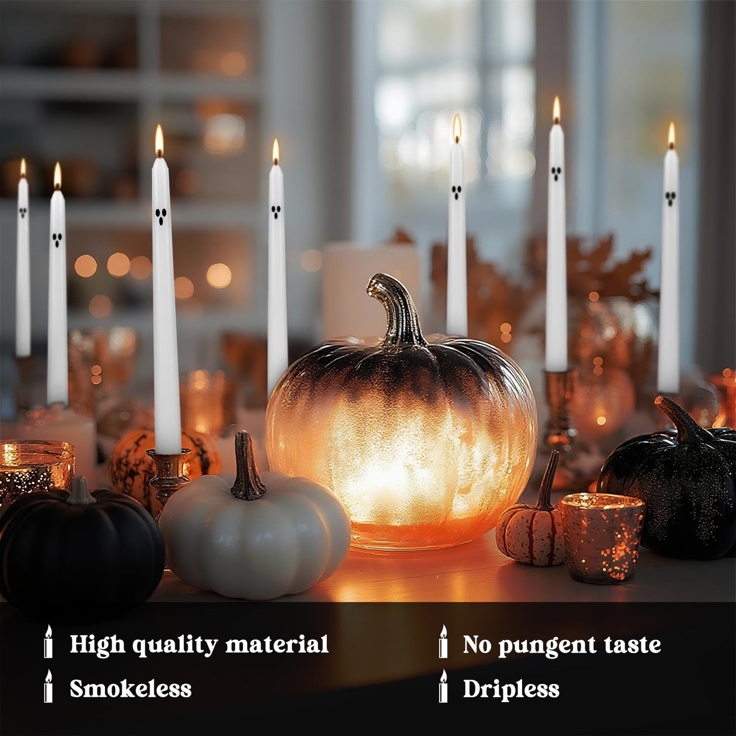 12pack 10inch Ghost Halloween Taper Candles-unscented White Spooky Candles Decorations Halloween Ghost Shaped Decor for Party Favor Home Table