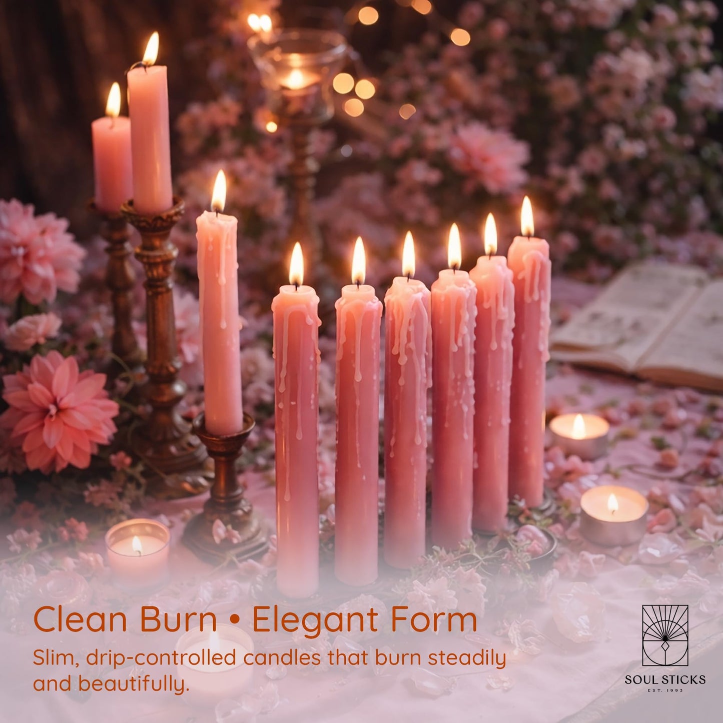 SOUL STICKS Friendship Magic Spell Chime Taper Candles 20 Pack - Ideal for Altar, Rituals, Ceremonies, Meditation Pink Taper Candle for Witchcraft Supplies, Wiccan Supplies, Candles Clearance