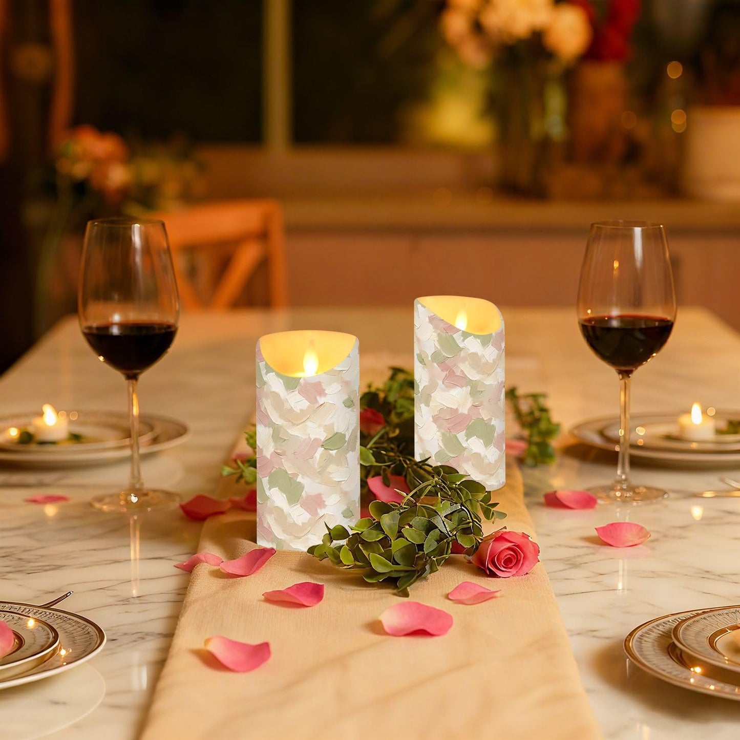 Gravopti Strokes 2 Pack Flameless LED Pillar Candles with Remote & Timer, Battery Operated, Flickering Wax Candle for Wedding, Romantic Home & Party Decor