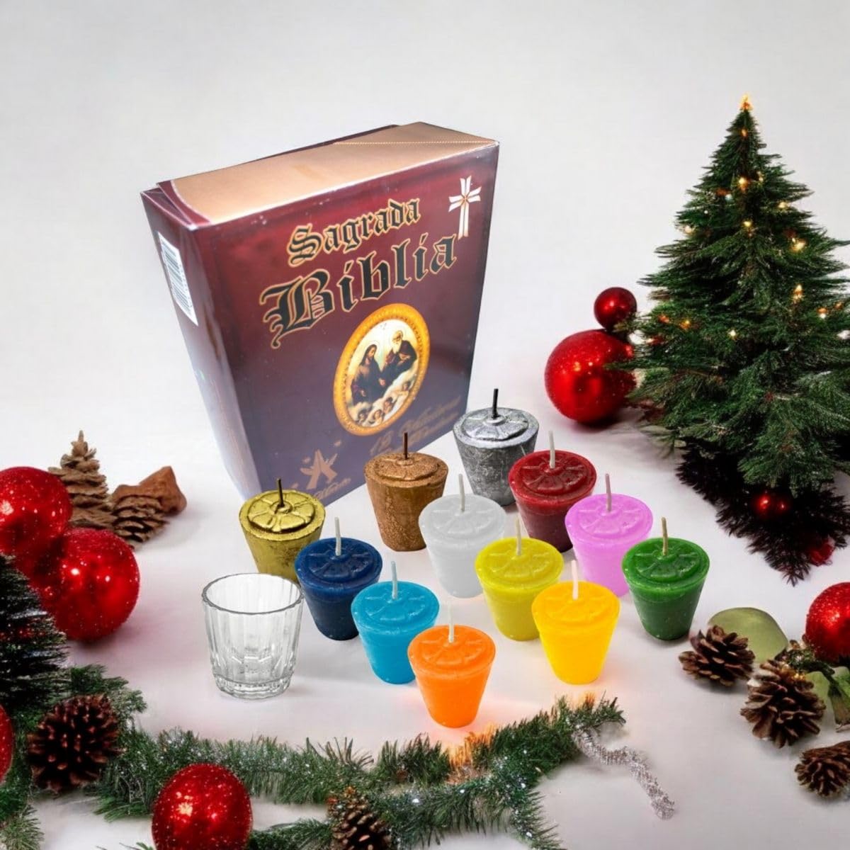 12 Divine Providence Votive Candles Set | Multicolor Prayer Scented Candles | Holy Bible Box | New Year Tradition | Monthly Blessing | 5x4.5 cm (1.97 x 1.77 inches)