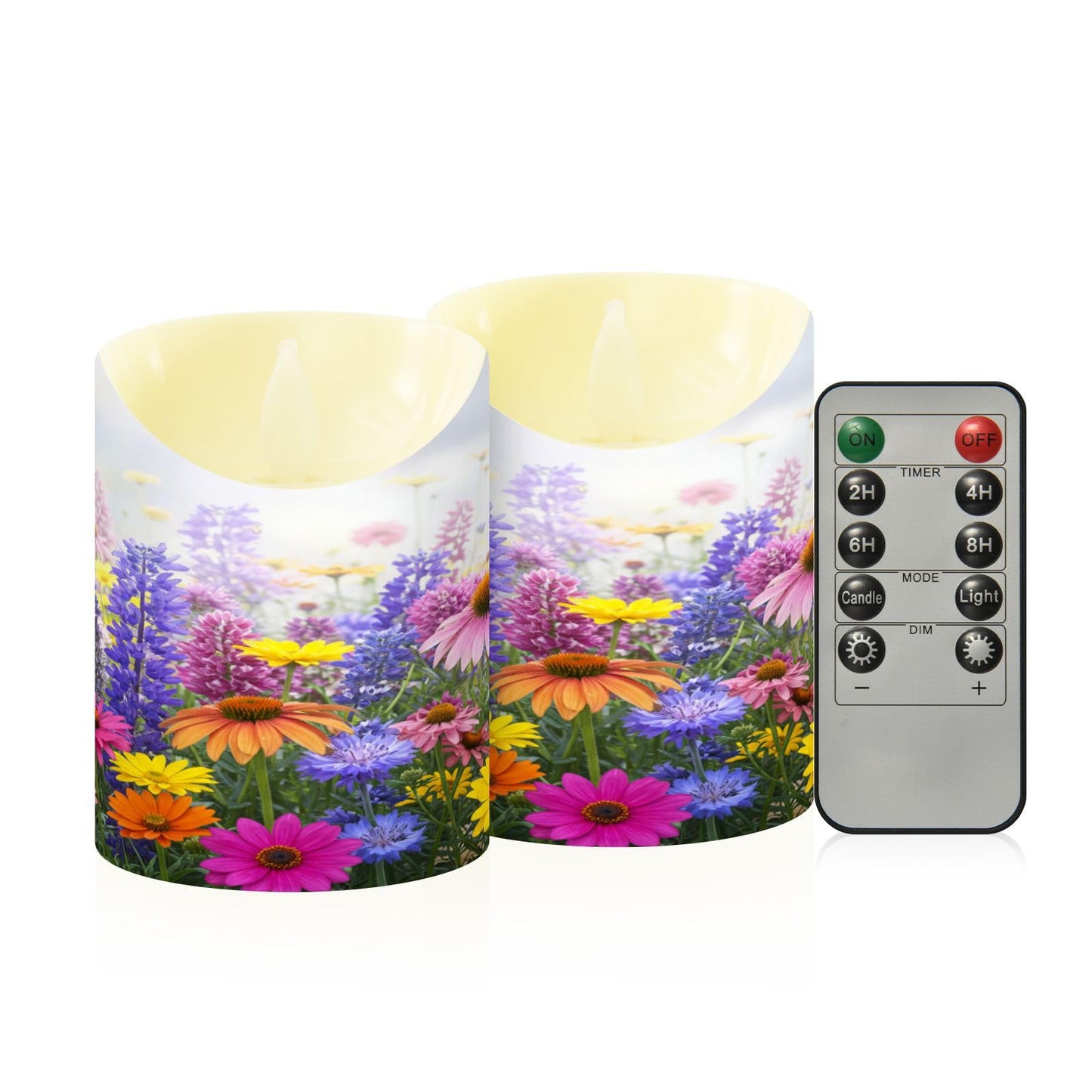 Flameless Candles Set of 2 Vibrant Spring Flowers Realistic LED Candles with Remote Battery Operated Holiday Decorations