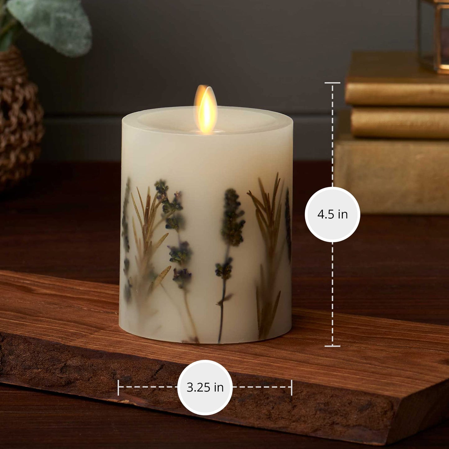 Luminara Realistic Artificial Moving Flame Pillar Candle with Lavender & Rosemary Inclusion - Moving Flame LED Battery Operated Lights - Remote Ready - Remote Sold Separately - 3.25" x 4.5"