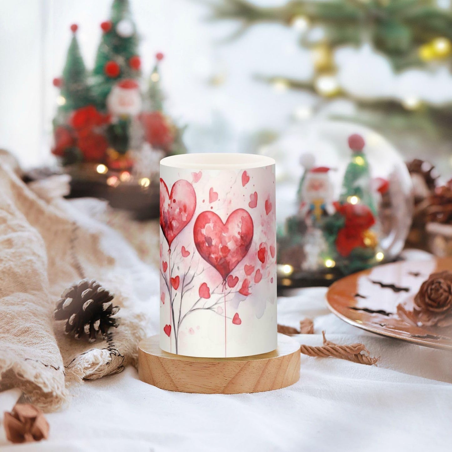 ALAZA Pink Hearts Flickering Flameless Candles Battery Operated with Remote Timer,Tea Light Candles LED Pillar Votive Candles Set of 2