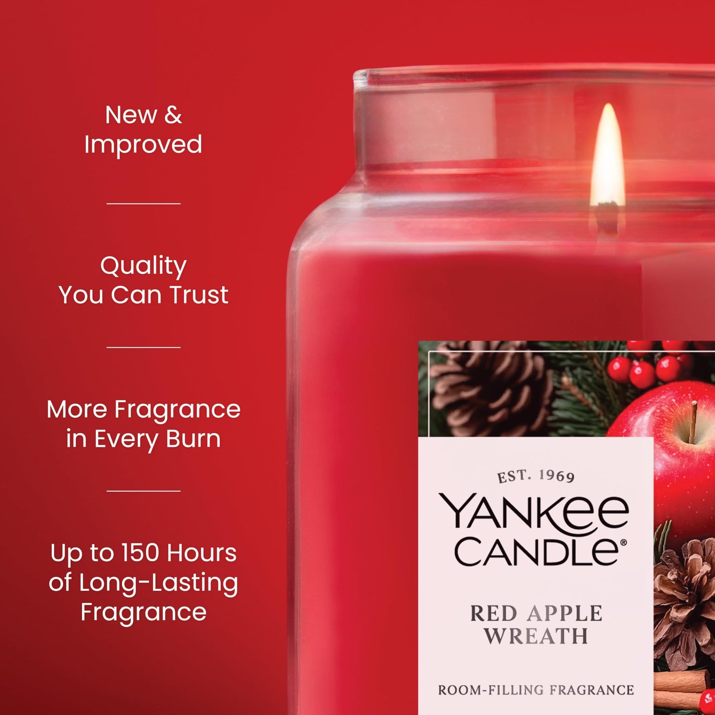 Yankee Candle Red Apple Wreath, Scented Candle, 22oz Large Jar with up to 150 Hour Burn Time, Giftable