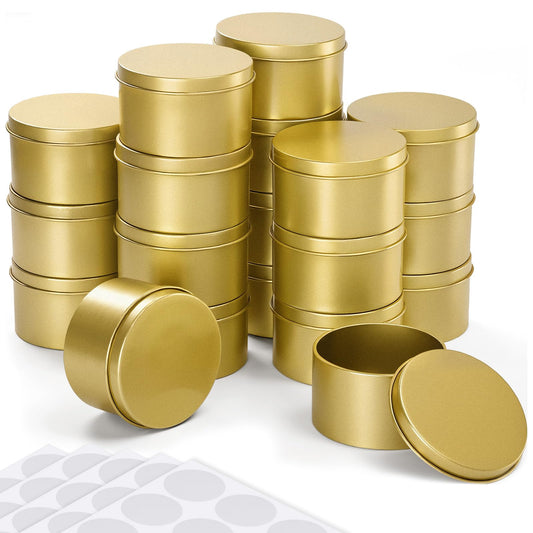 Patelai 36 Pcs 4 oz Metal Round Tins Aluminum Tin Cans Salve Tins Containers with Screw Lid 10 Sheets Stickers for Salve Spice Candies Balms Candles (Champagne Gold)