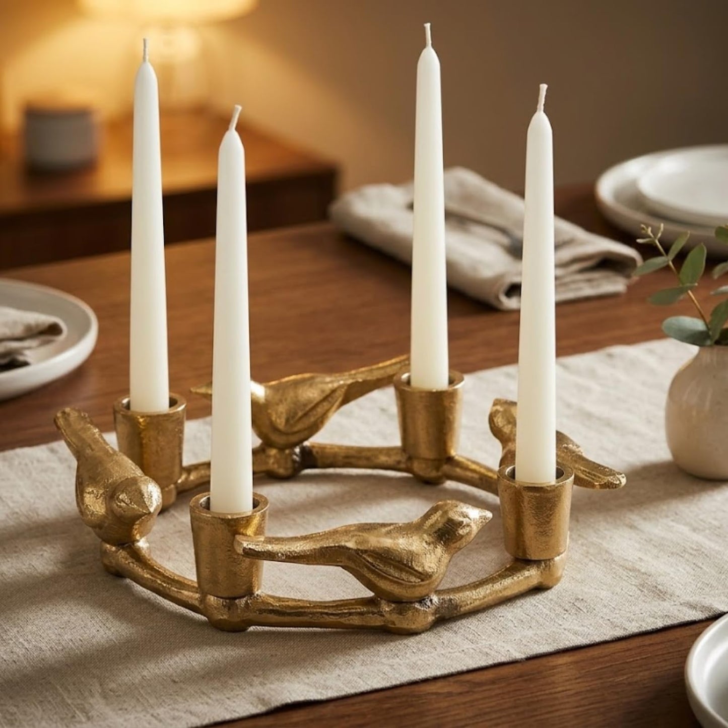 Gold Plated Bird Tealight Candle Holder | Decorative Aluminium Multi Candle Stand for Dining Table, Coffee Table & Living Room Décor, Bird Design Table Centerpiece.