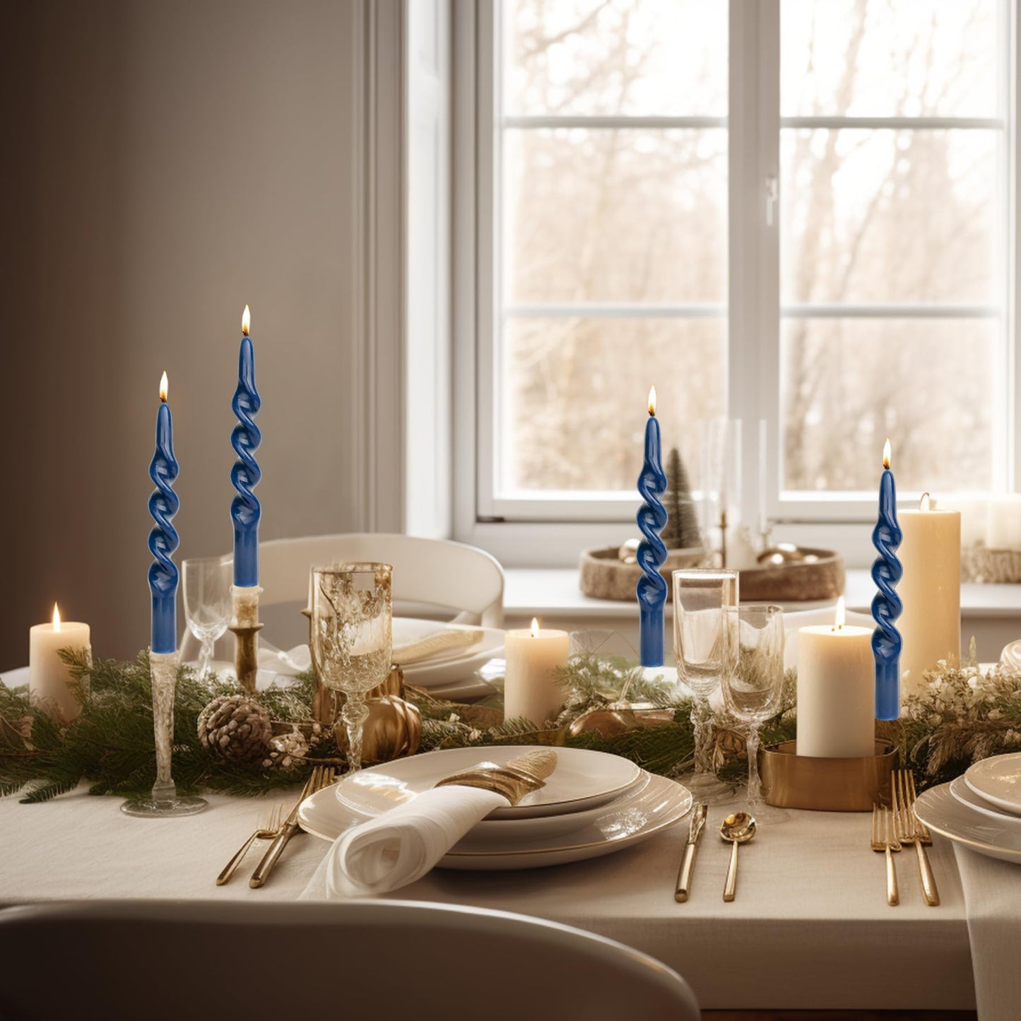 MAITREYA Navy Taper Candles Conical Stick Candles Spiral Taper Candles-Set of 4 for Decoration Weddings Party Church-Unscented Dripless Candles,10inch(C-Navy Blue)
