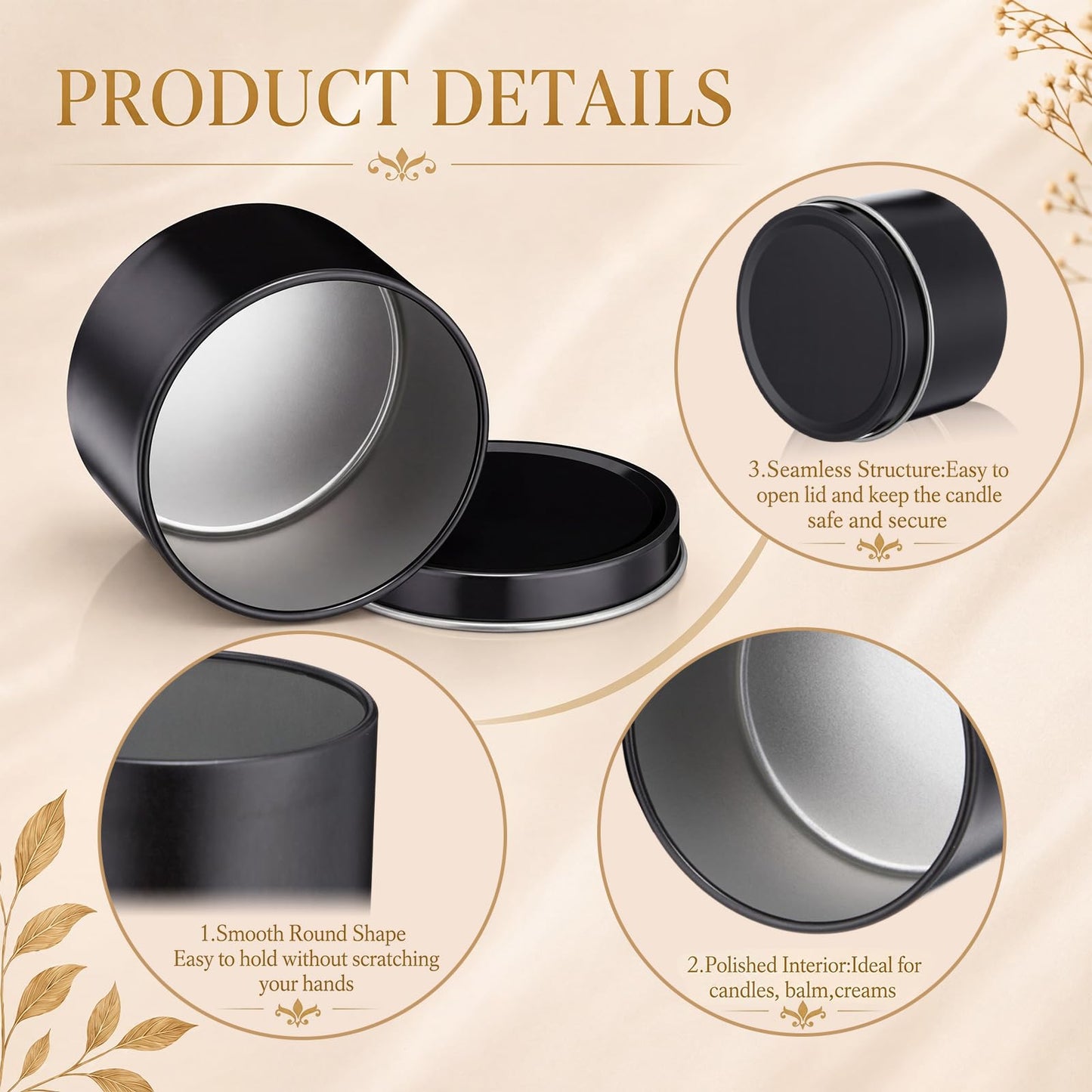 Suclain 100 Pack Black Candle Jars for Making Candles Bulk, 3oz Mini Empty Candle Tins with Lids Heatproof Tinplate Metal Candles Containers for DIY Making, Arts & Crafts, Sample Storage, Party Gifts