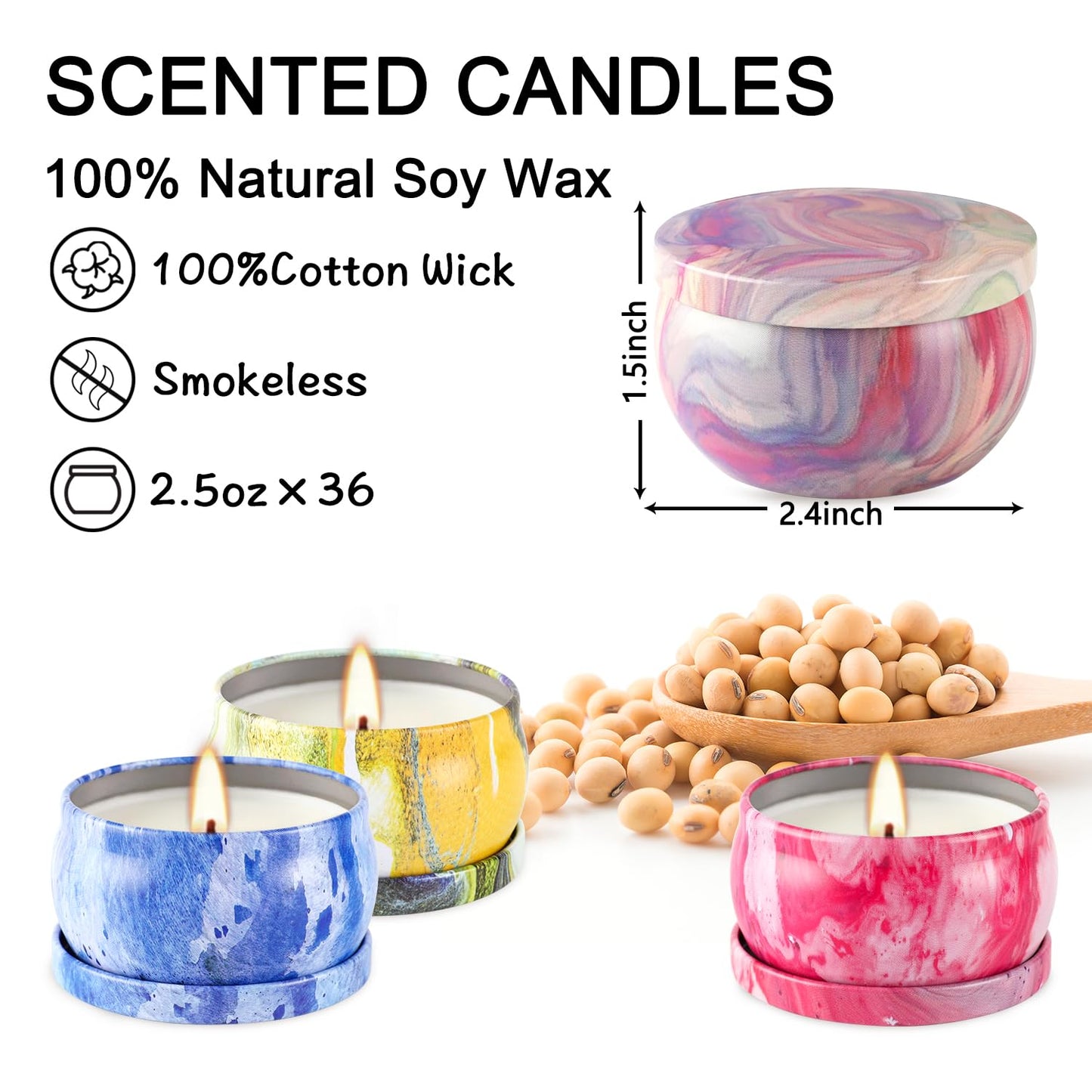 WPONSZU Scented Candles Gifts Set 24 Pack Soy Wax Travel Tin Jar Candles for Home 2.5 OZ jar Candles for Mom for Christmas, Birthday, Thanksgiving, Mother's Day