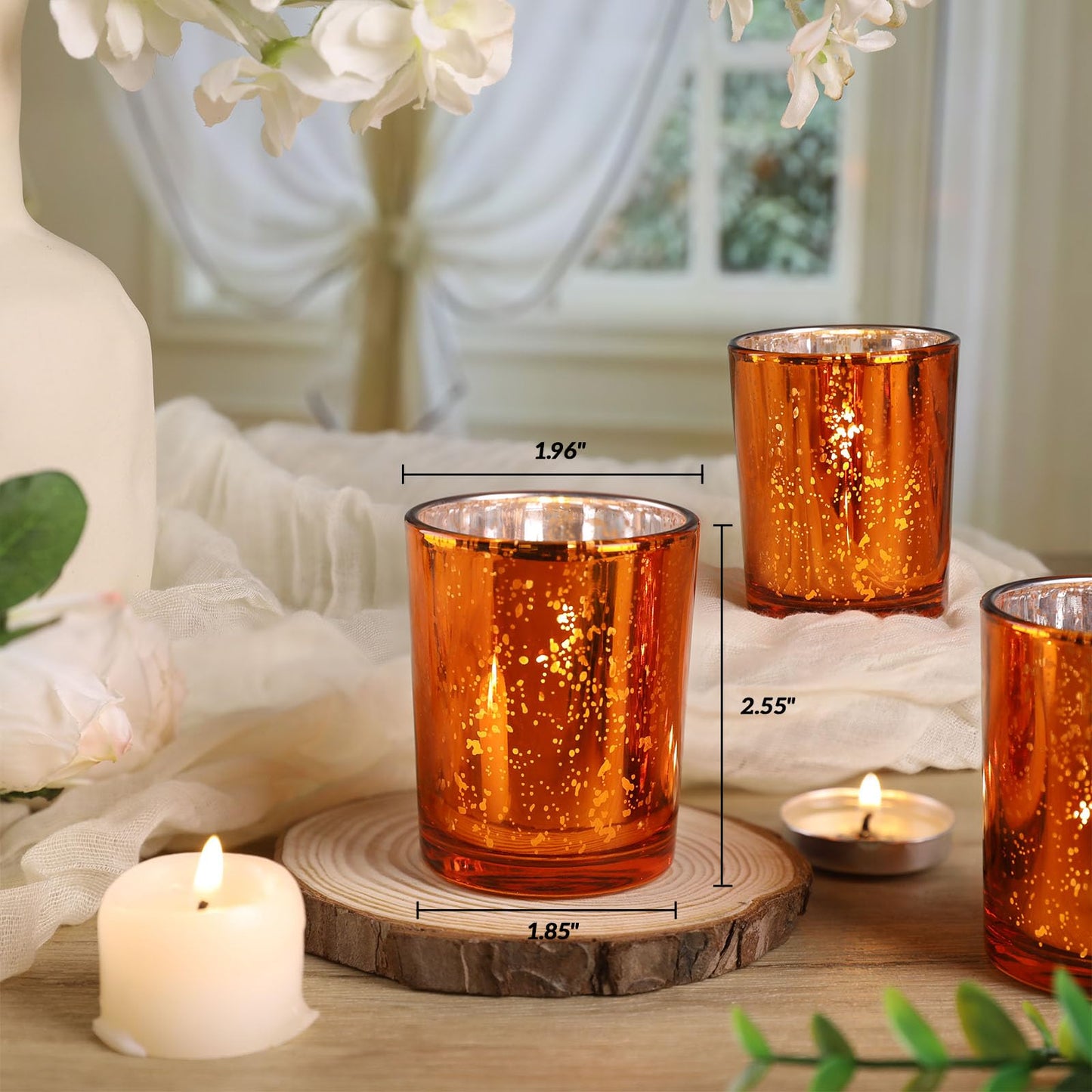 DARJEN 24Pcs Orange Votive Candle Holders, Tea Lights Candles Holders for Wedding Centerpieces & Party Decorations, Fall Home Table and Thanksgiving Day