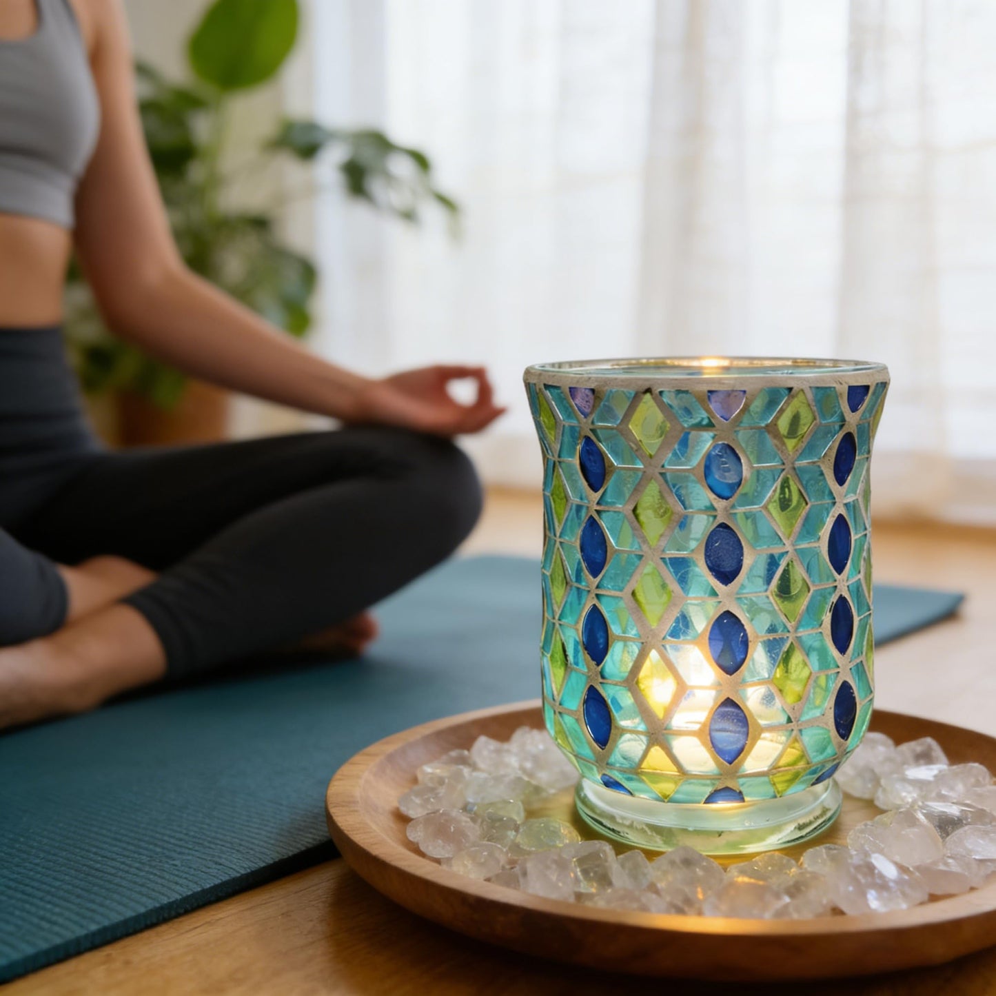 Glass Candlestick Romantic Mosaic Broken Candlelight Aromatherapy Candle Cup for Valentine's Day Christmas Thanksgiving Tables Center of Party Decorations(NO Candles)