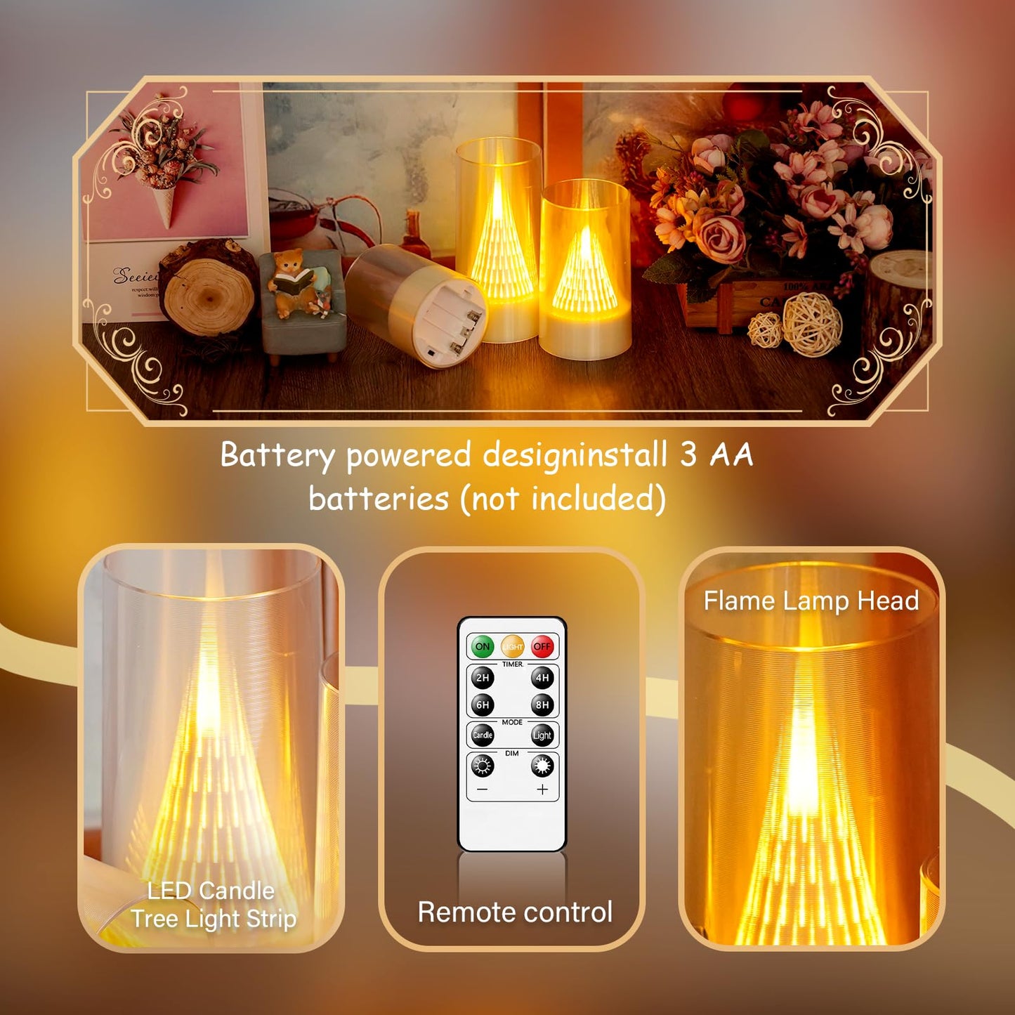 Eebus LED Flameless Candles with Remote - Battery Operated,Fake Candles for Home Décor Tapered Glowing Pillar Candle Lights Add a Warm and Romantic Atmosphere Set of 2 (D 3"×H 6" 6") (Ivory)