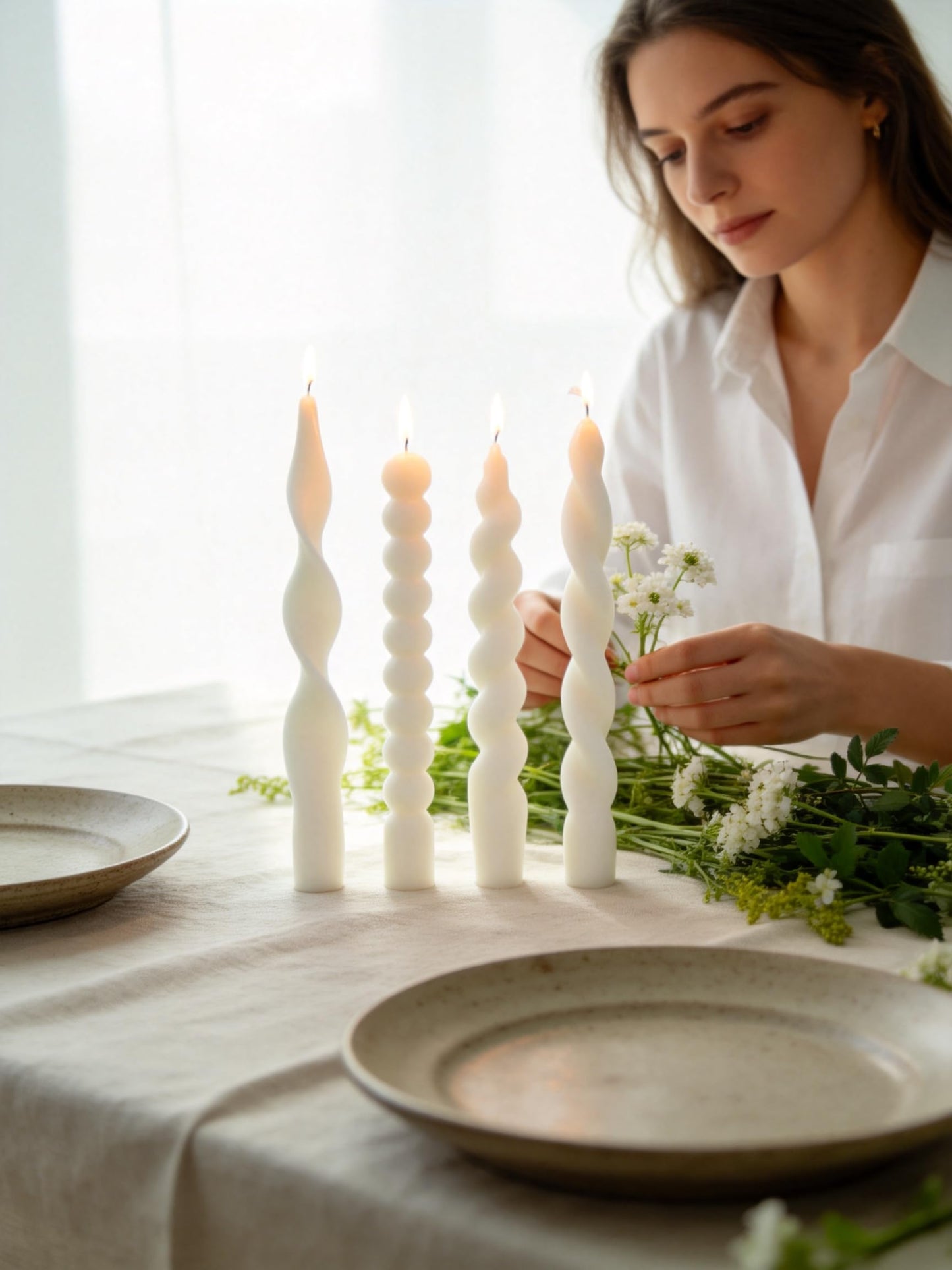 White Spiral Taper Candles Short Candle Unscented Smokeless Twisted Candlesticks for Christmas Table Decor Holiday Dinner Party-7.5inch-12pack