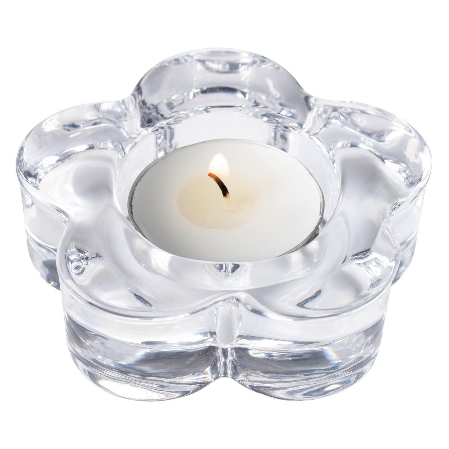 Karma Glass Flower Tealight Holder - Chunky Glass Candle Holder for Home & Party Decor, Wedding Table Centerpiece