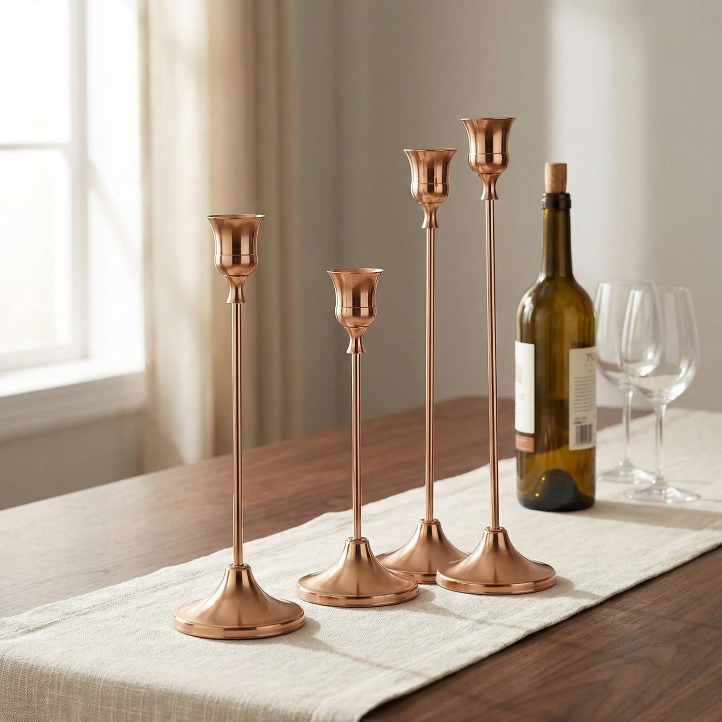 2 Sets(6 Pcs) French Gold Tapered Candle Holder,Candlestick Tall Metal Candlestick Holders for Table Centerpiece Home Decor for Wedding Fireplace Mantel Housewarming Gift Fits 3/4 Inch Thick Candles