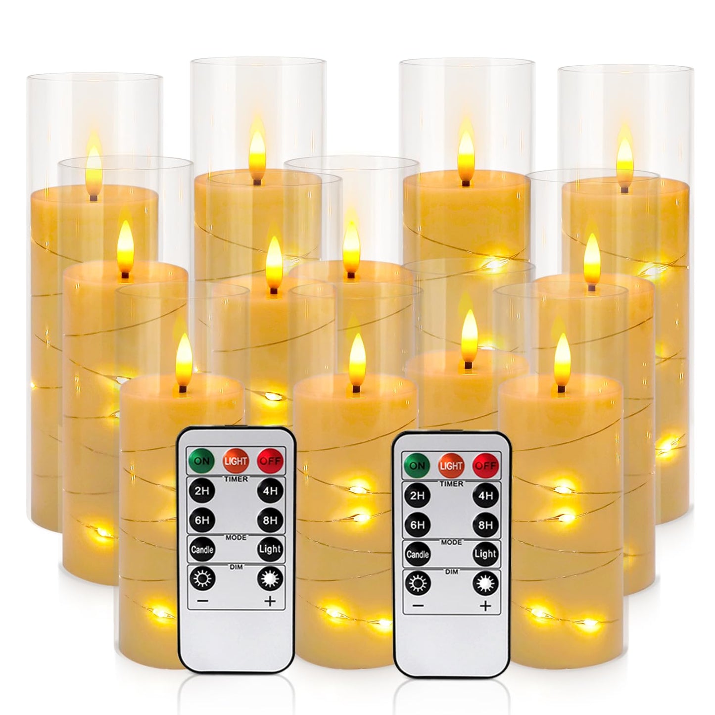 YOROXRG Flickering Flameless Candles Battery Operated with Remote, LED Pillar Candles with Realistic Moving Wick for Halloween, Christmas, Home Decor Pack of 12 (D2.2 x H 5" 6" 7") Ivory