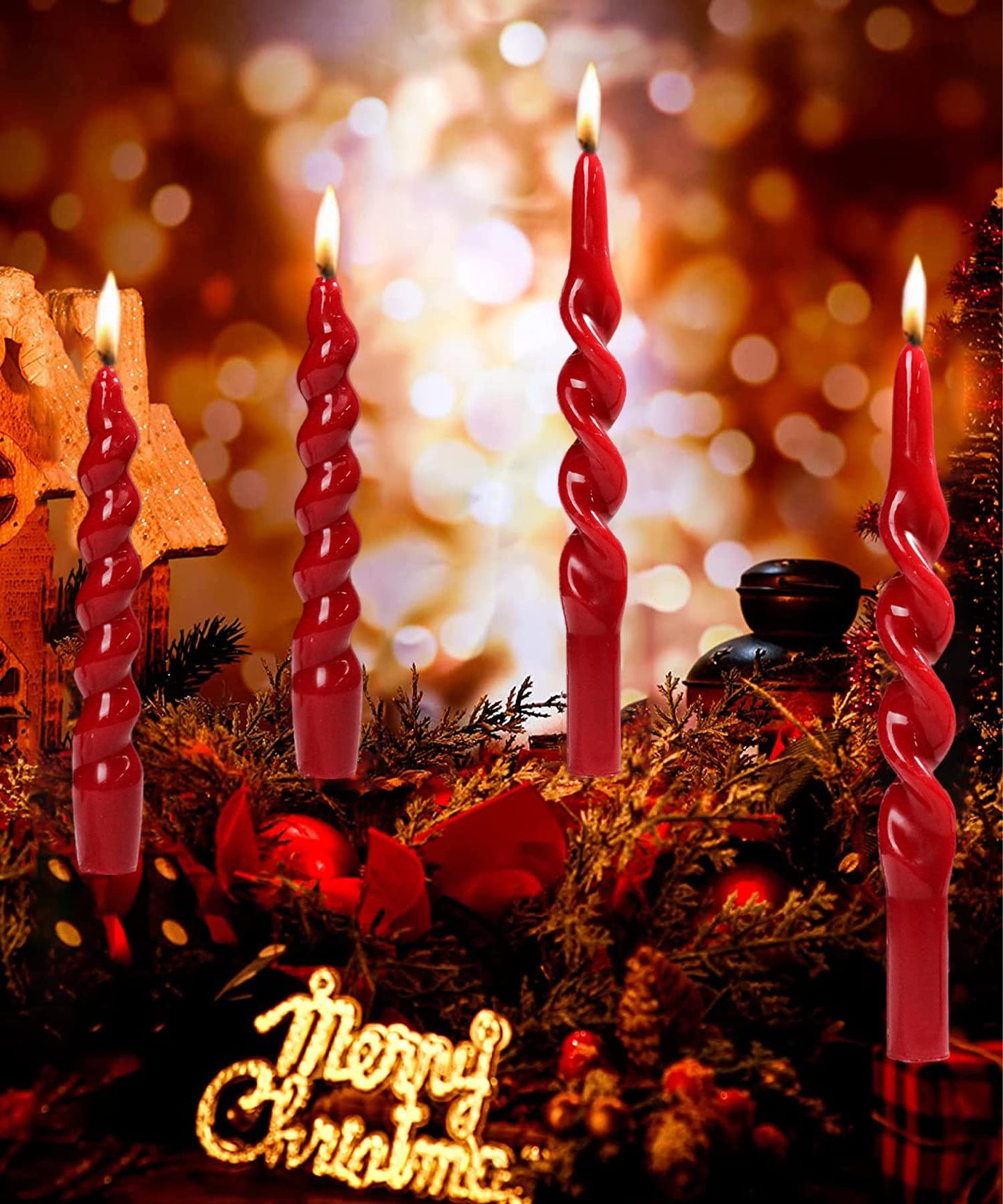 LPUSA 10 inch Christmas Taper Candles-Green and Red Spiral Candles-Unscented Candle Sticks and Dripless,Perfect as Dinner Candles-8pcs(Green,Red)