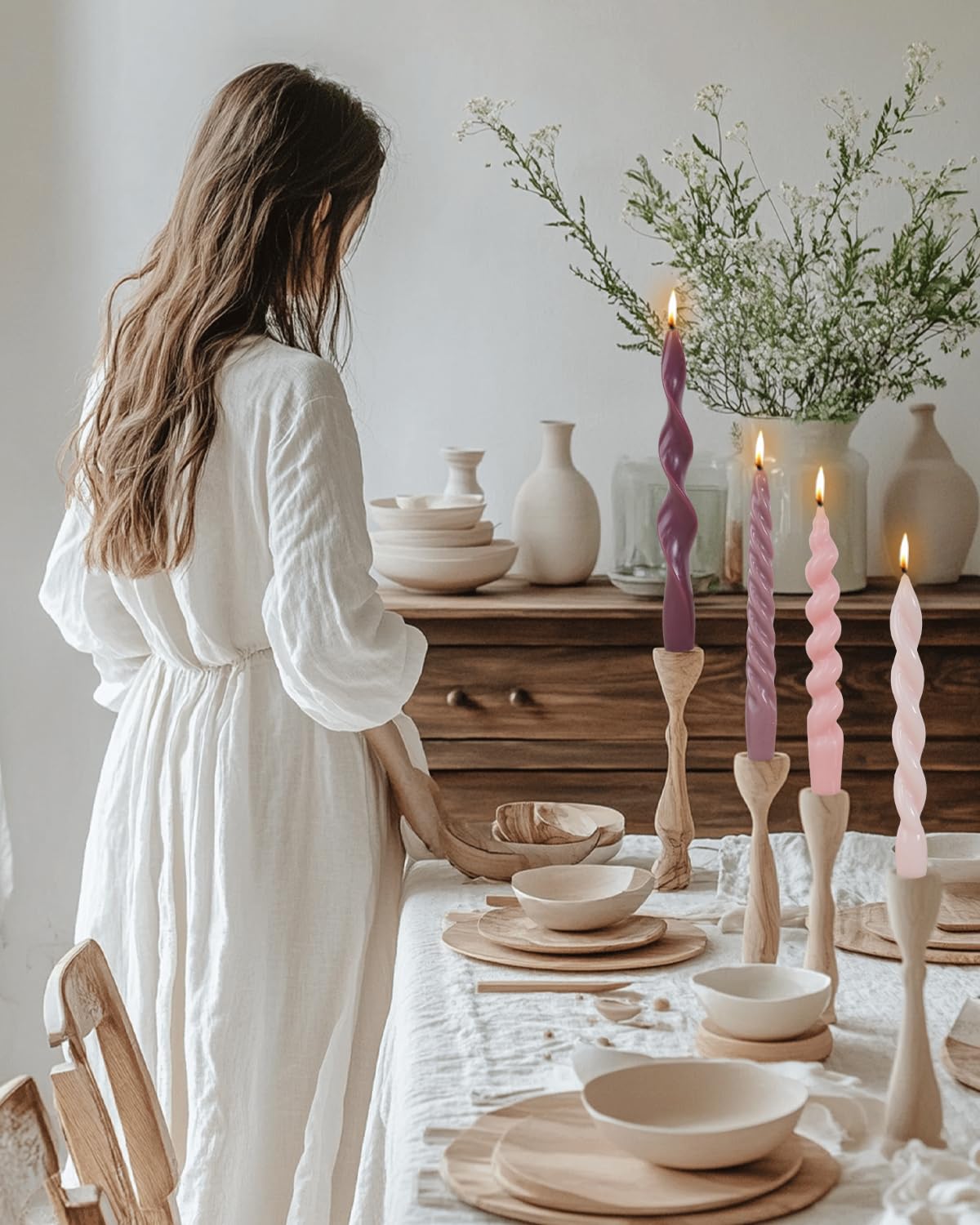 Pink Spiral Taper Candles Short Candle Sticks Unscented Smokeless Twisted Candlesticks for Christmas Table Decor Holiday Dinner Party-7.5inch-4pack