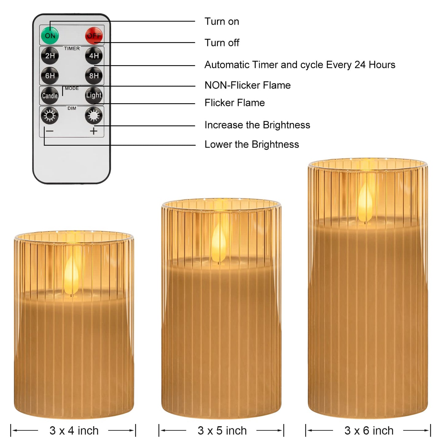 ANGELLOONG Glass LED Flameless Candles Battery Operated with Remote Control, Flickering Candles with Timer, Electric Gold Candles for Home Bathroom Fireplace Decor, Set of 3