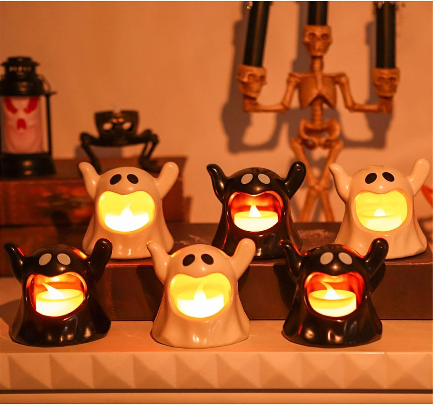 Halloween Candle Holder Cup,Cartoon Candle Holder Cute Ghost Decorations for Table Tea Light Candle Holders Home Halloween Decor (2PCS)