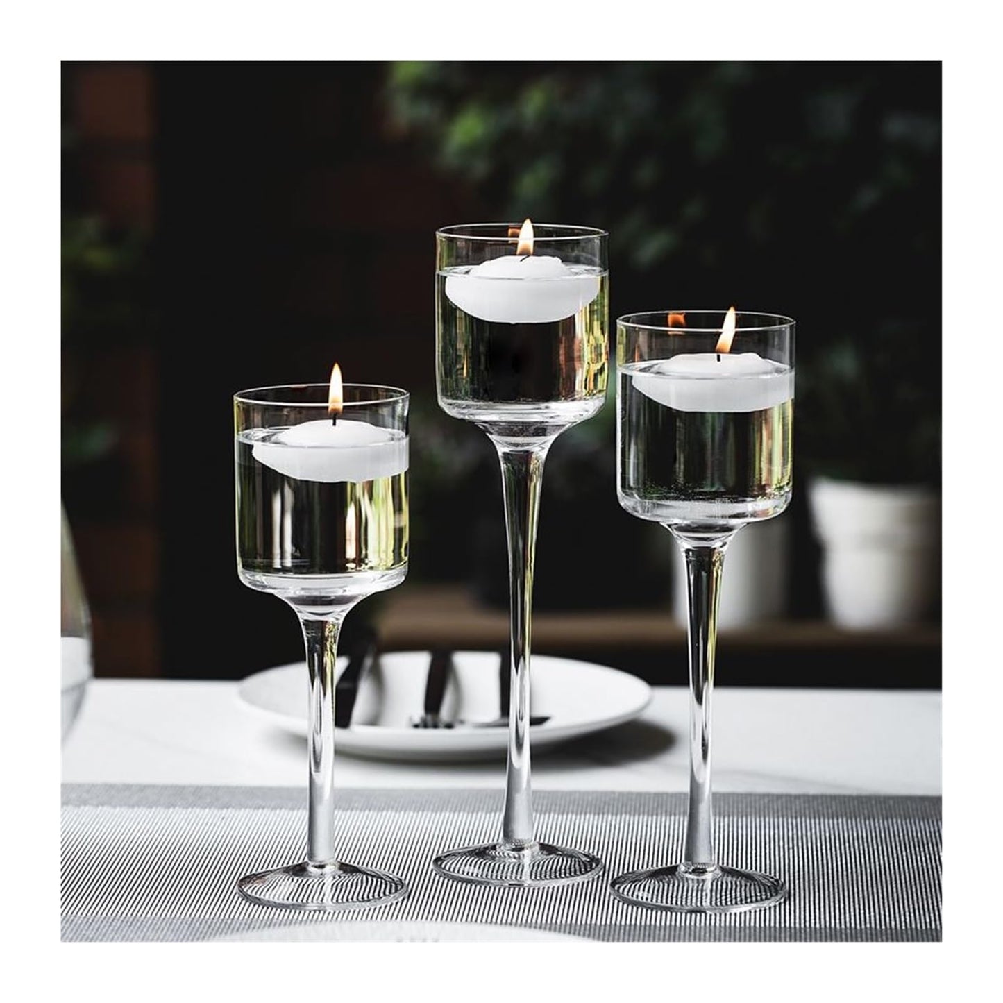Glass Candle Holder For Table Centerpiece ,Set Of 3 Clear Tea Lights Candle Holder For Table Centerpiece, Elegant Clear Long Stem Candle Holders For Pillar Candles, Floating Candle Holder For Party(Si