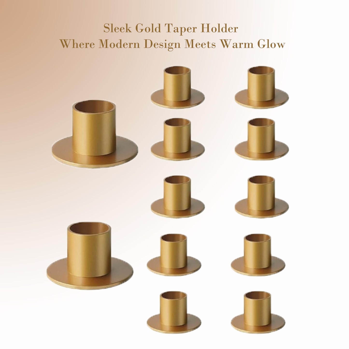 12 Pcs Brass Gold Taper Candle Holders Elegant Candlestick Set for Table Centerpieces, Festive Mantel Displays & Sophisticated Home Decor