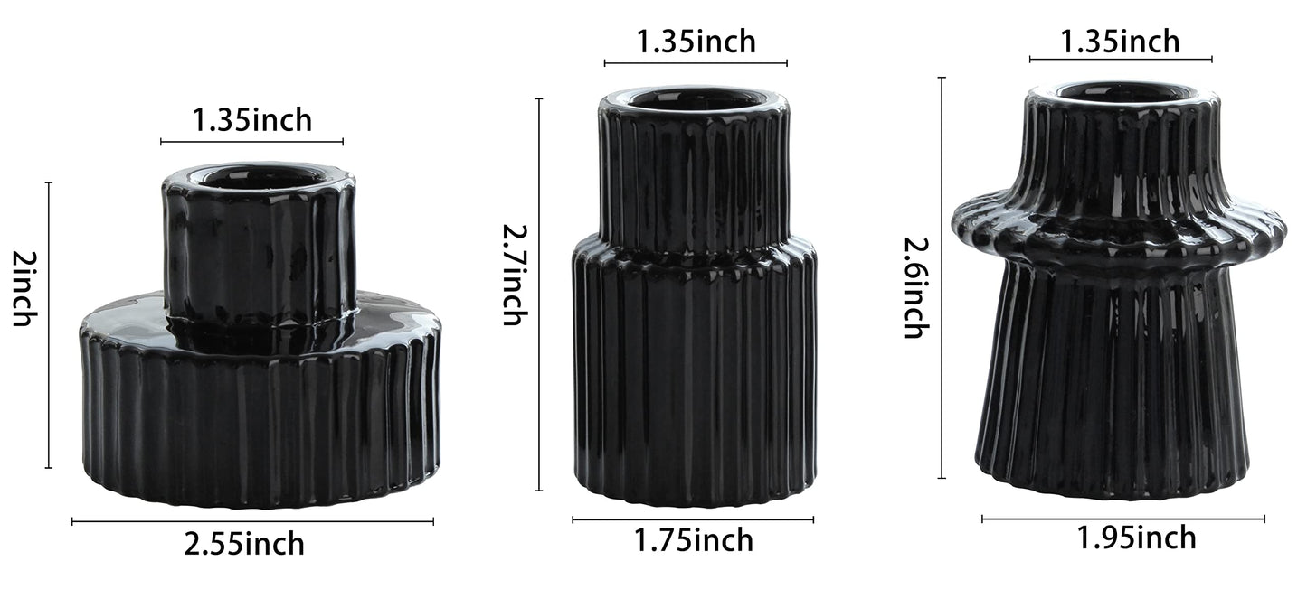 Vixdonos Taper Glass Candlestick Holders Tealight Candle Holders for Table Centerpieces, Wedding Decor and Dinner Party (3 Pcs, Black)