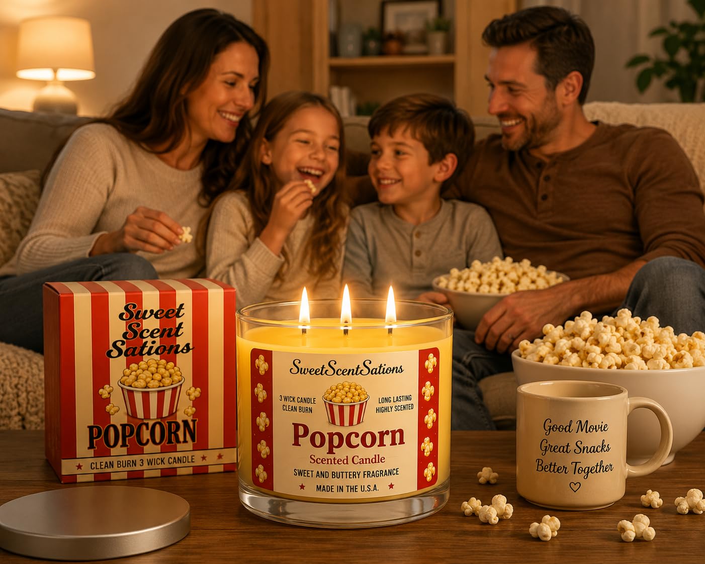 SweetScentSations Popcorn Scented Candle – Salted Butter Popcorn Aroma | Soy Wax Long Burning Candle for Home | Fun Snack-Inspired Candle Gift for Movie Lovers