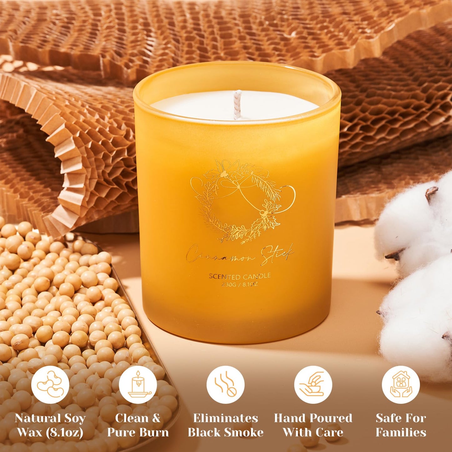 M&SENSE Christmas Holiday Candle - Cinnamon Stick Scent, 8.1oz Soy Wax, Ideal Winter Home Decor Gift for Women and Men