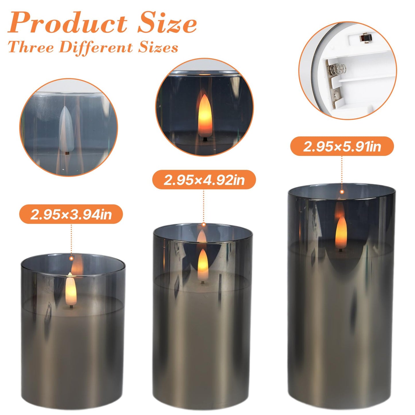 Tzgckui Smoky Gray Glass Flickering Flameless LED Candles with 10-Key Remote and Timer,4", 5", 6" x 3" Pillar Battery Operated Candles for Home Decoration(Set of 3)