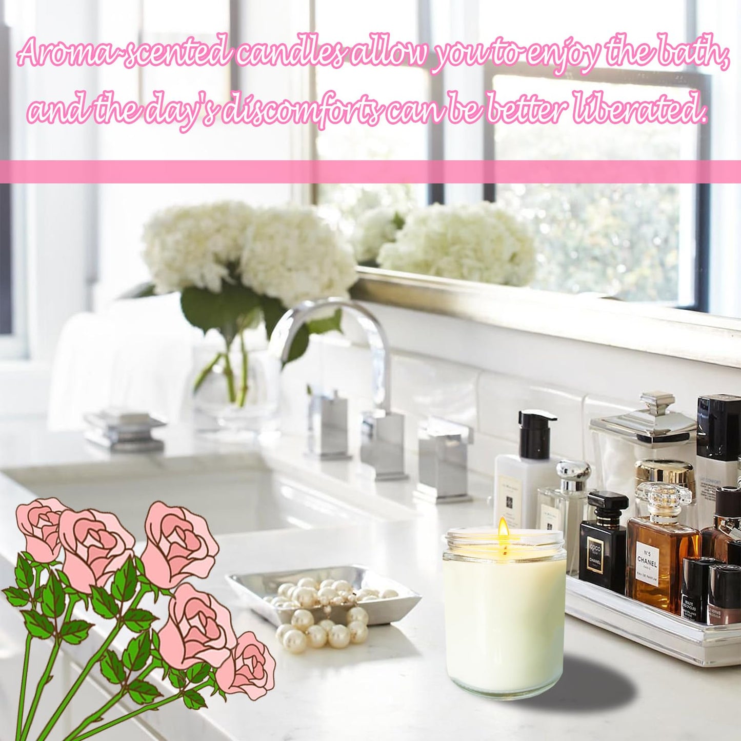 Veiuwa 24 Pcs 6 Oz Rose Scented Soy Candles Set,Mason jar Bulk Candles for Gifts,Aromatherapy Candle,Great Stress Relieving Scented Candle for Girls as a Gift for Birthdays, Weddings and More!
