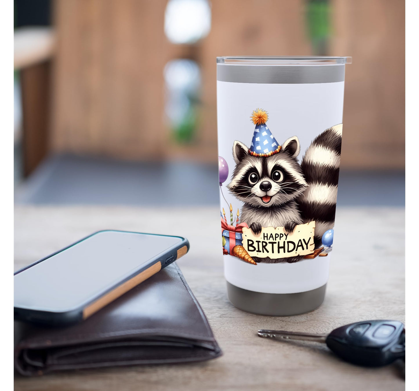 Raccoon Party Animal Celebration Design Stainless Steel Insulated Tumbler