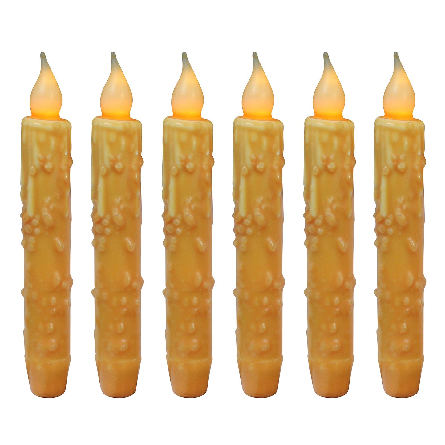 CVHOMEDECO. Real Wax Hand Dipped Battery Operated LED Timer Taper Candles Rustic Primitive Flameless Lights Decor, 6-3/4 Inch, Orange, 6 PCS in a Package