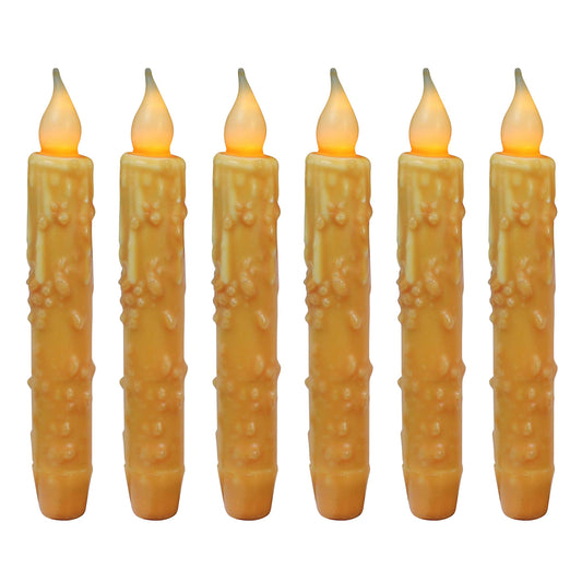 CVHOMEDECO. Real Wax Hand Dipped Battery Operated LED Timer Taper Candles Rustic Primitive Flameless Lights Decor, 6-3/4 Inch, Orange, 6 PCS in a Package