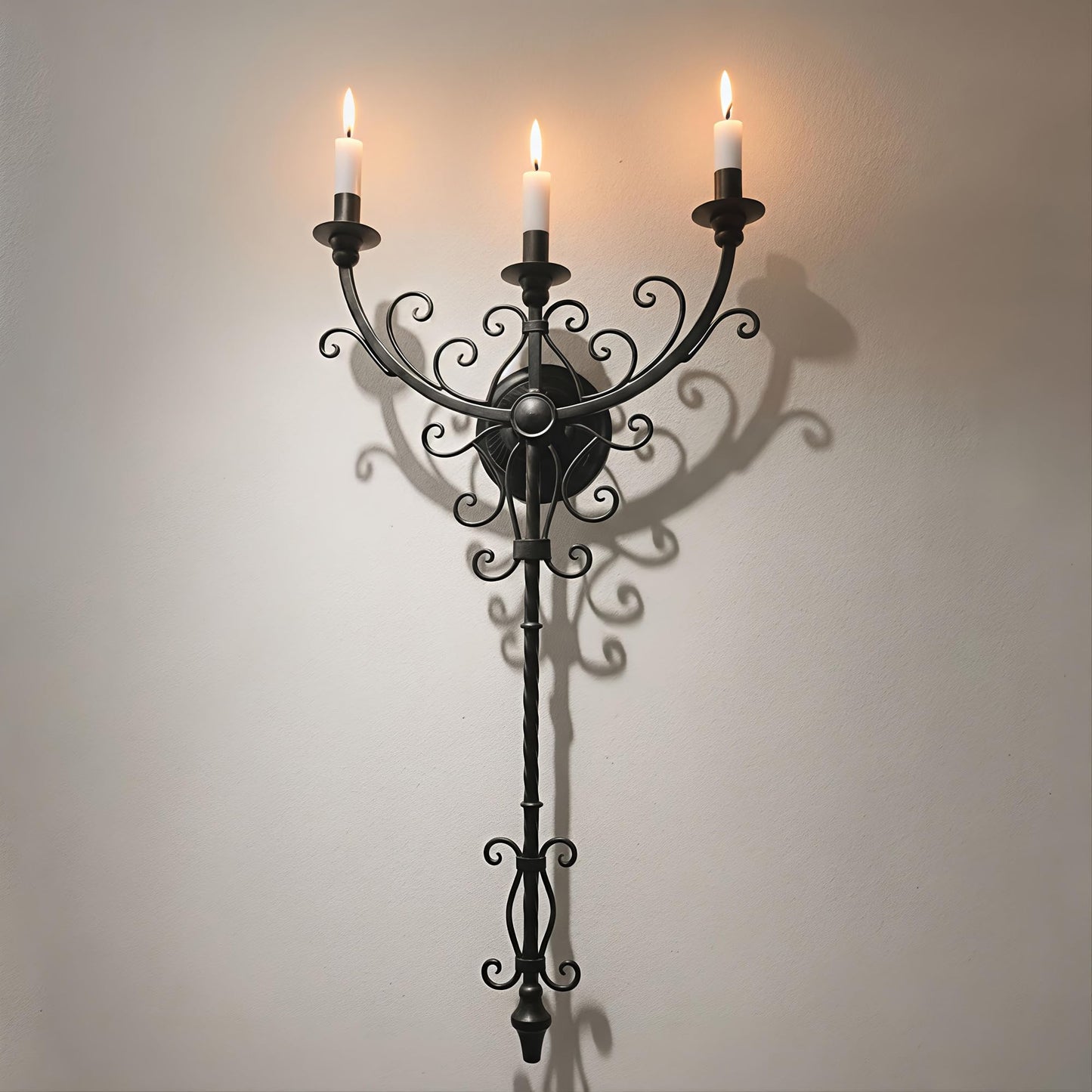 WOPARTY Black Iron Candle Sconces Gothic Wall Candle Holder - Extra Large 28" Medieval 3-Candle Wall Mounted Candlestick for Castle Theme, Halloween, Living Room, Dining Room