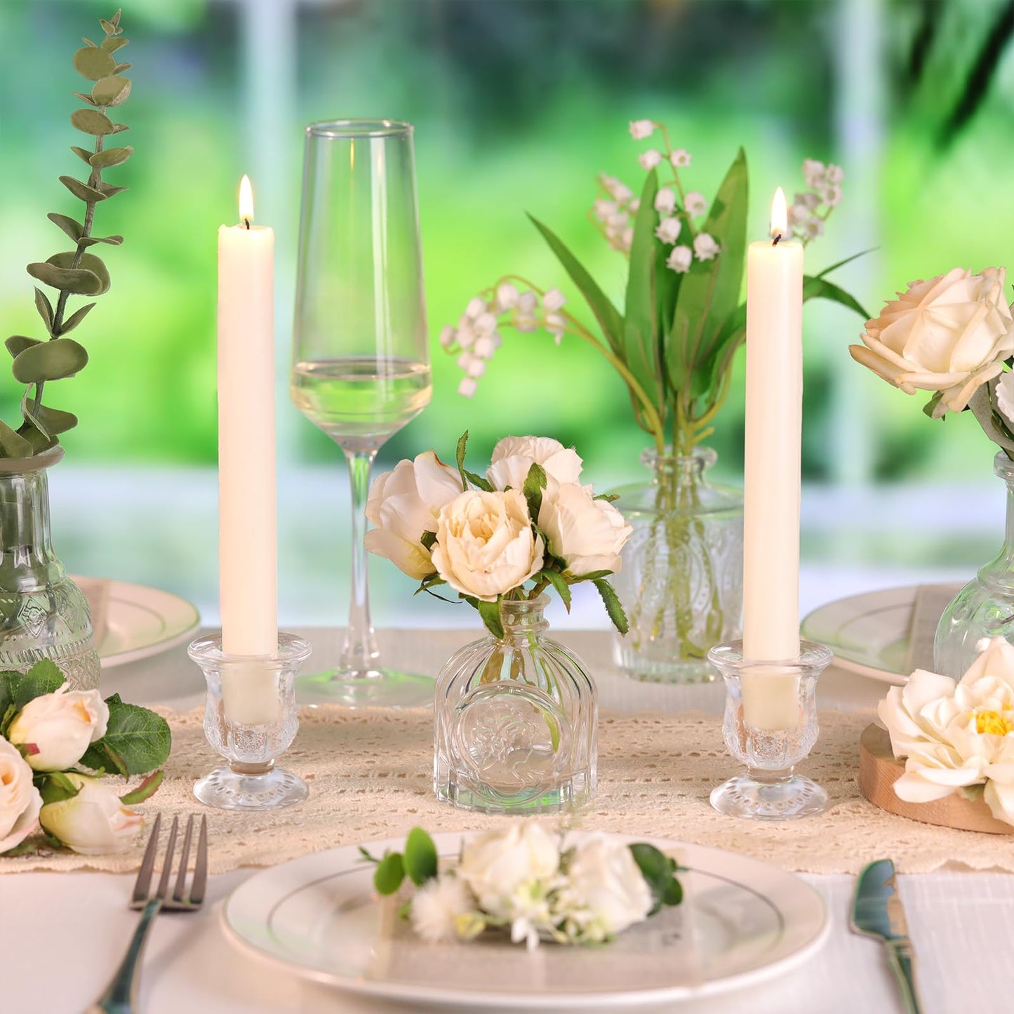 sunnyfuture 10pcs Clear Candlestick Holders, Glass Taper Candle Holders for Table Centerpiece Decor, Wedding, Birthday, Gift