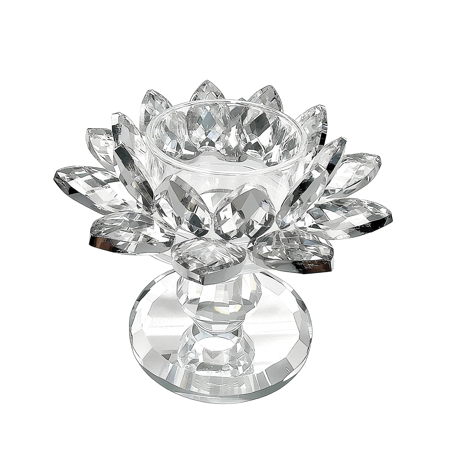 Xisakaca Crystal Lotus Flower Candle Holder, Votive Tealight Candlestick Stand for Table Centerpiece Party Wedding Decor Transparent